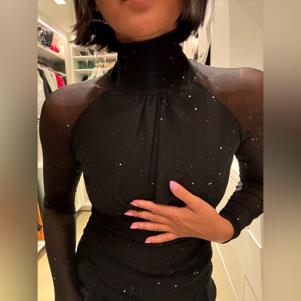 Black Sheer Mesh Sparkle Turtleneck Top - Picture 3 of 6
